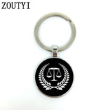 1 Judge Golden Balance Justice Messenger Men's Keychain High Quality Silver Glass Keychain Men's Gift.