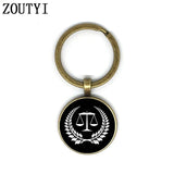 1 Judge Golden Balance Justice Messenger Men's Keychain High Quality Silver Glass Keychain Men's Gift.