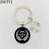 1 Judge Golden Balance Justice Messenger Men's Keychain High Quality Silver Glass Keychain Men's Gift.