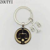 1 Judge Golden Balance Justice Messenger Men's Keychain High Quality Silver Glass Keychain Men's Gift.